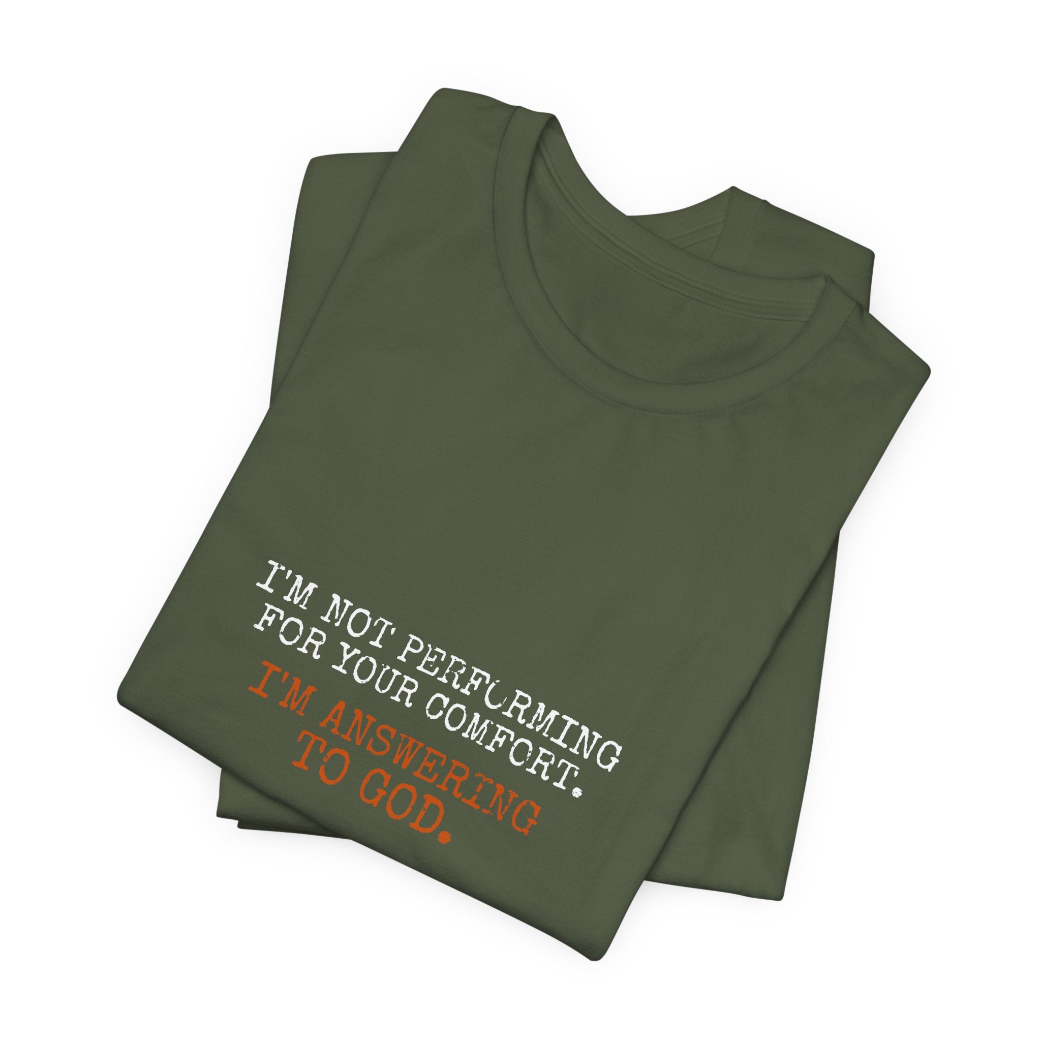 Answering To God Tee — White/Orange — bold christian statement graphic tee by Get To The Finish Line (view 9)