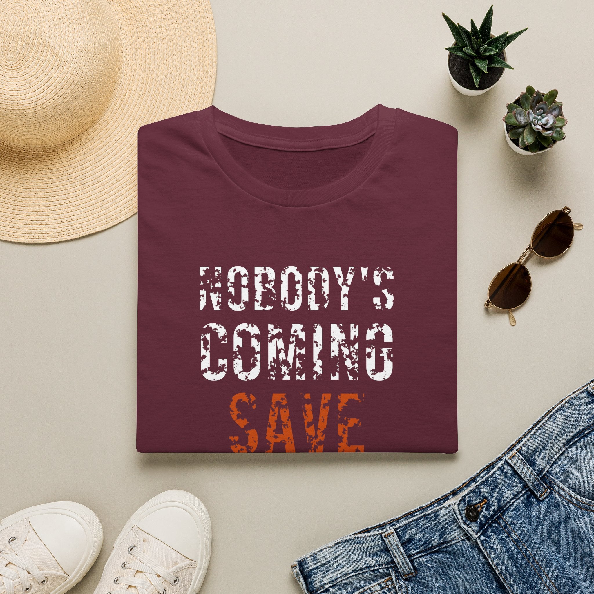 Nobody's Coming — Save Yourself Tee — motivational graphic tee by Get To The Finish Line (view 2)