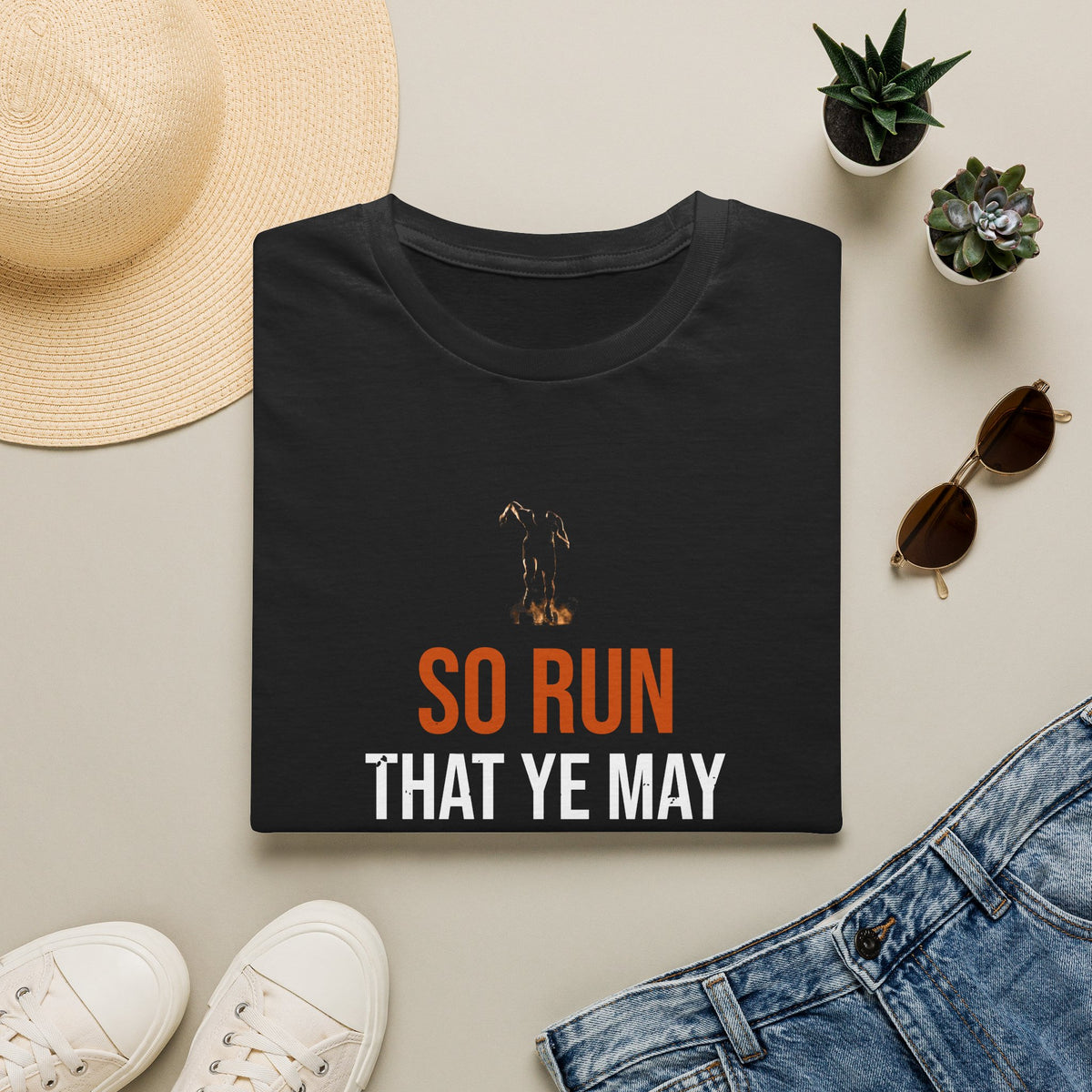 So Run That Ye May Obtain Tee — 1 Corinthians 9:24 KJV — KJV Bible verse graphic tee by Get To The Finish Line