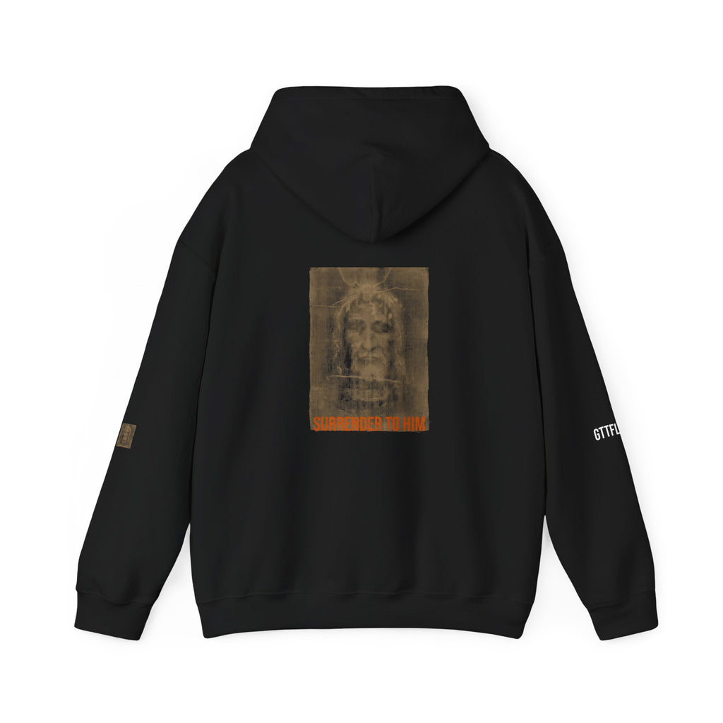 Surrender To Him Hoodie — Shroud, Orange Text