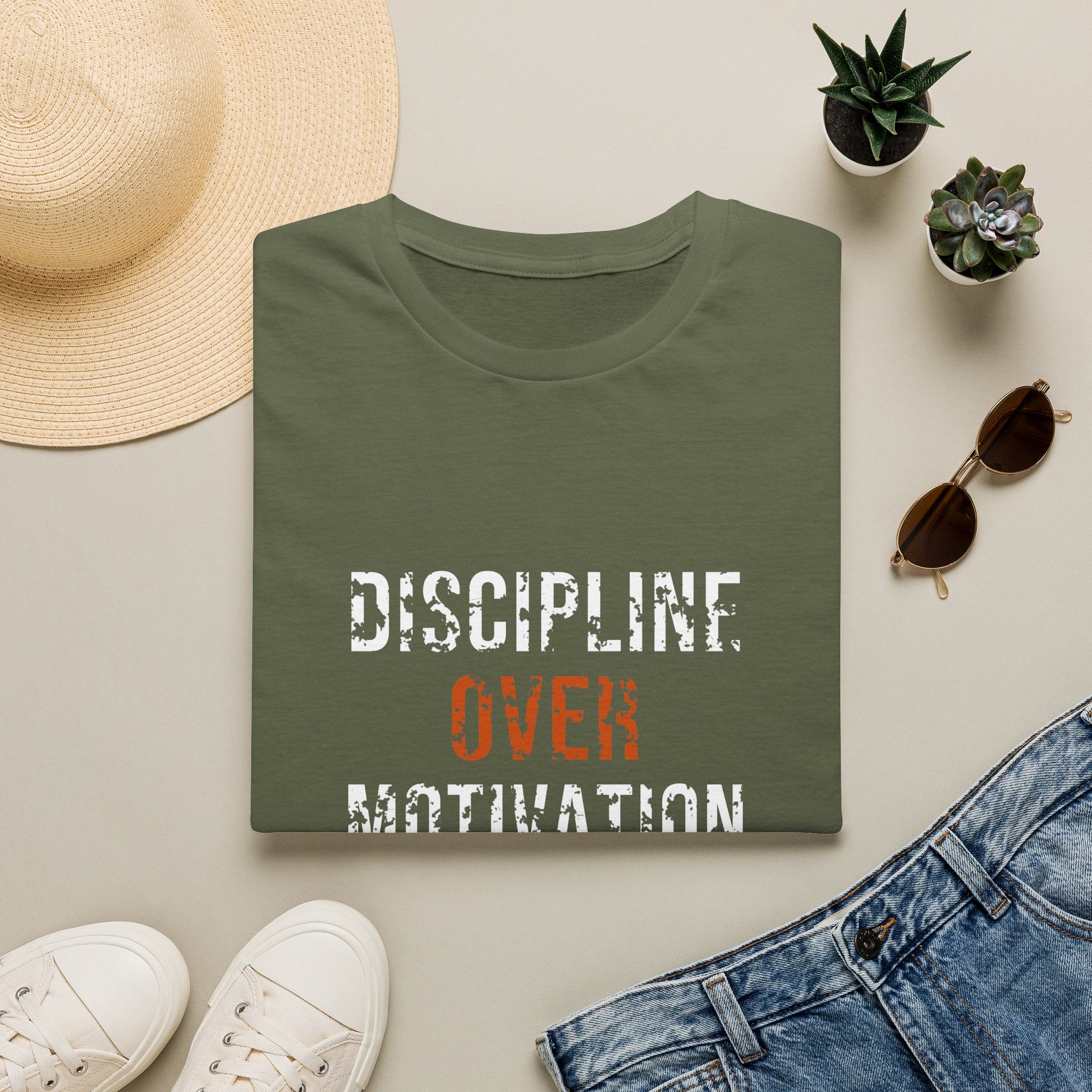 Discipline Over Motivation Tee — motivational graphic tee by Get To The Finish Line (view 3)