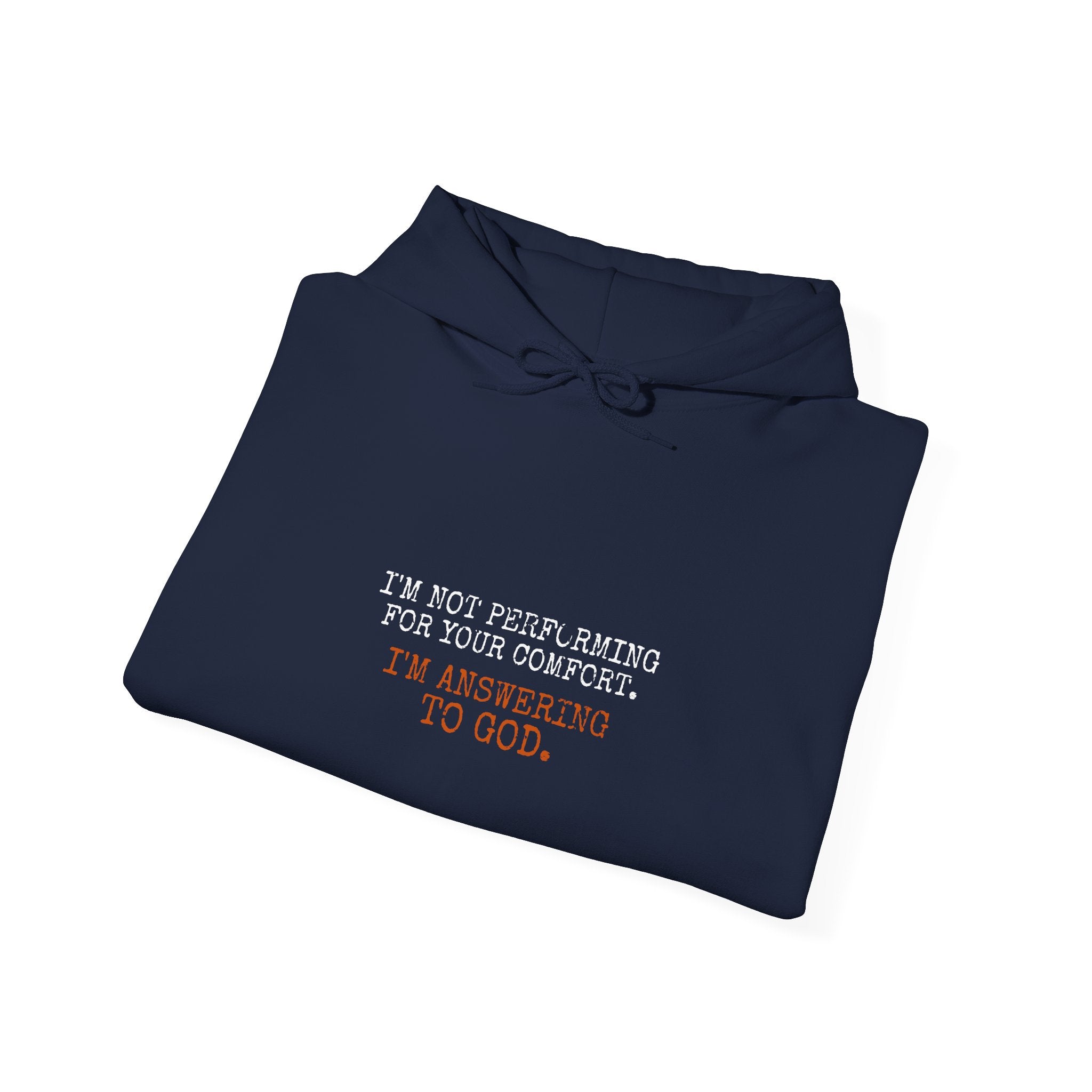 Answering To God Hoodie — White/Orange — bold christian statement graphic hoodie by Get To The Finish Line (view 16)